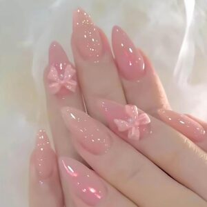 reusable artificial fake nail set rhinestone design glitter glossy nails