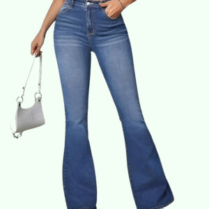 Women’s Dark Blue High Waist Flared Bell Bottom Bootcut Jeans