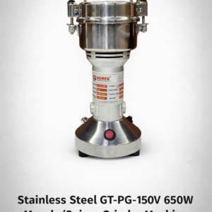 Stainless steel Gorek GT-PG-150V vertical masala grinder machine with 650W motor and 150g capacity for dry spices and herbs