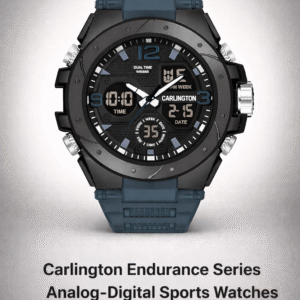 Carlington Endurance CT-9105 analog-digital sports watch for men with dual time display, rugged dial, silicone rubber strap, and water-resistant design